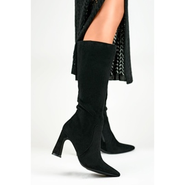Black women's knee-high high-heeled boots 1