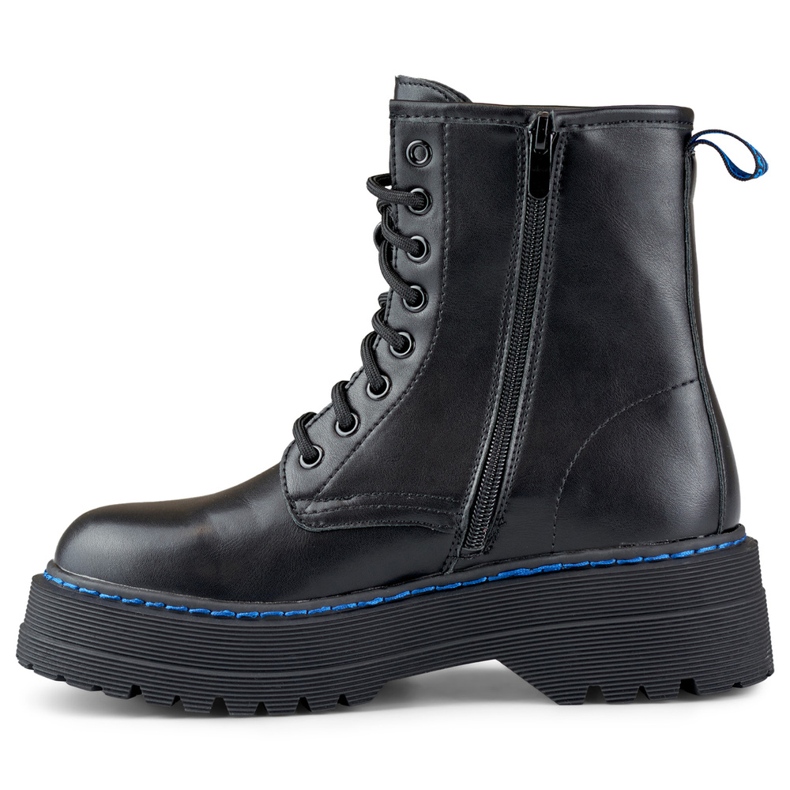 Classic women's lace-up workers' boots with a thick sole black 1