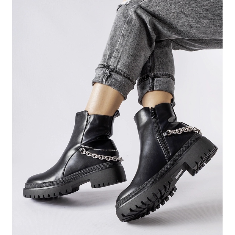 Black ankle boots with Muqaddim chain 2 Black ankle boots with Muqaddim chain 2