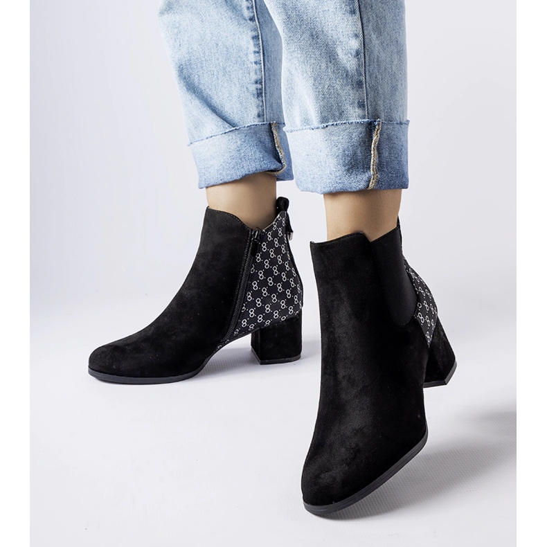 Black low-heeled boots, eco-suede Monte 1