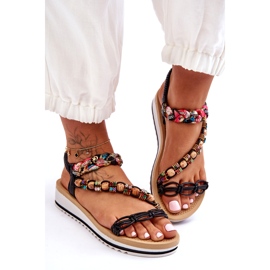 Comfortable women's wedge sandals with black beads 1