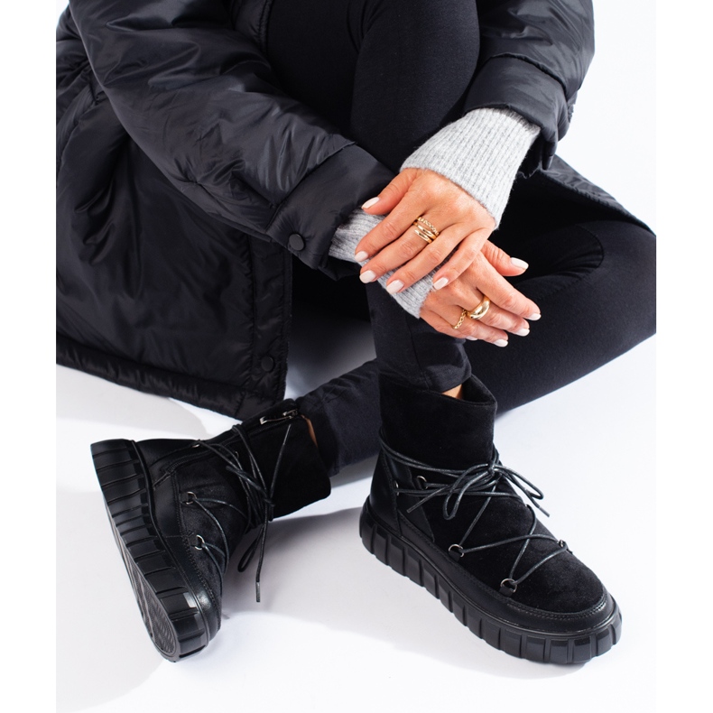 Vinceza black leather women's snow boots 1