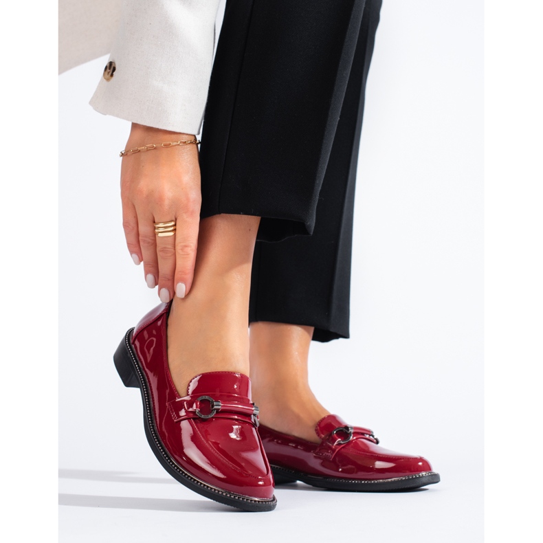 Shelovet women's burgundy patent loafers red 2