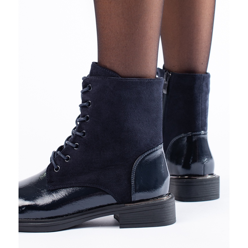 Navy blue women's lace-up workers' boots from Shelovet 1