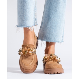 Women's beige suede loafers from Shelovet 1