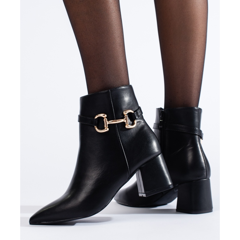Black high-heeled ankle boots with a Shelovet buckle 2
