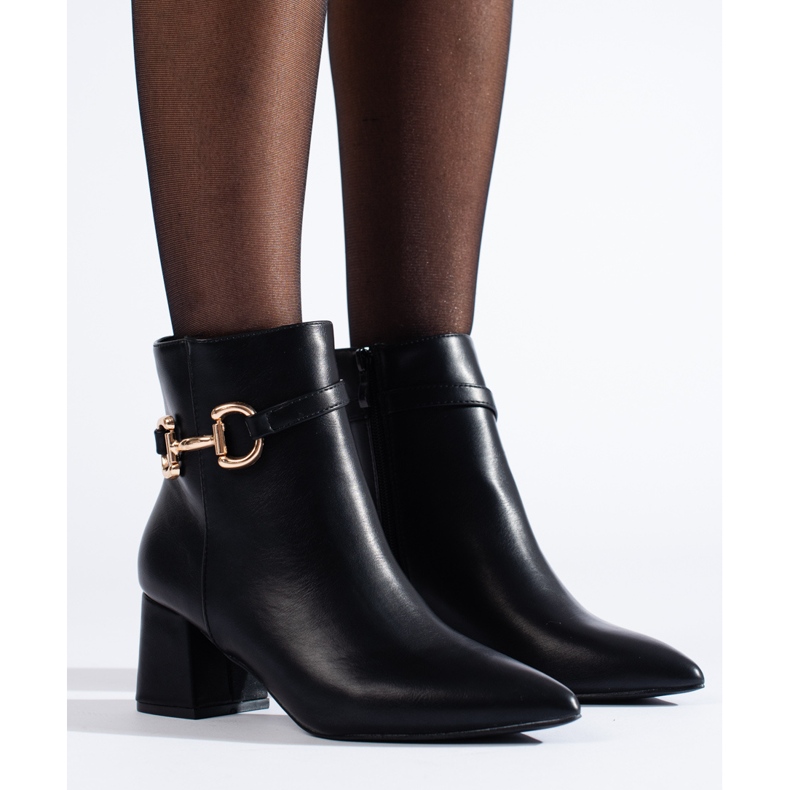 Black high-heeled ankle boots with a Shelovet buckle 1 Black high-heeled ankle boots with a Shelovet buckle 1