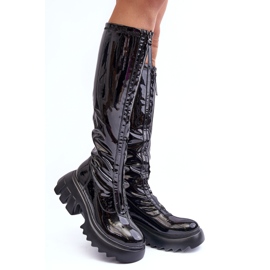 PS1 Patent leather boots on a massive platform with a zipper, Black Ringo 1