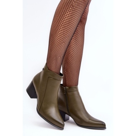 Sergio Leone Leather Low Heel Boots Olive Cidi green 1