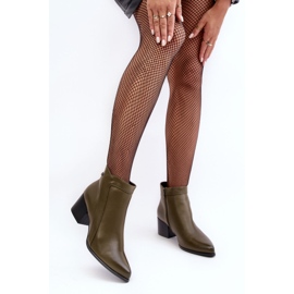 Sergio Leone Leather Low Heel Boots Olive Cidi green 2