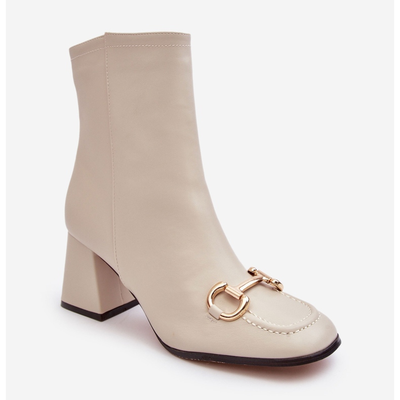 PH2 Beige Pamelinta leather high-heeled ankle boots with decoration 1