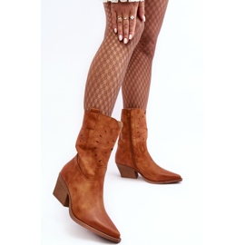 PH2 Camel Ursuline Leather Low-Heel Cowboy Boots brown 1