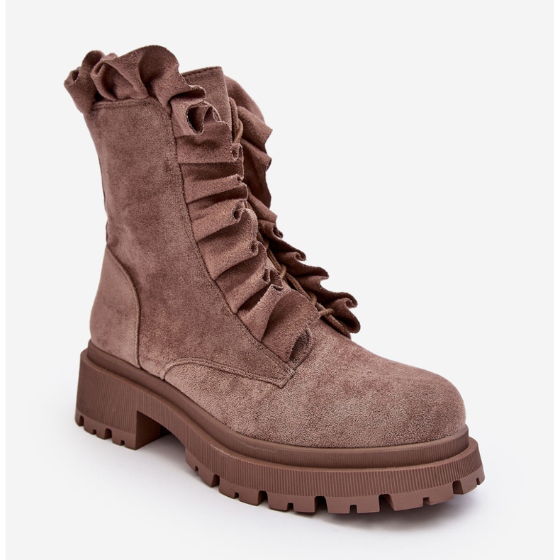 PS1 Suede Insulated Worker Ankle Boots with a Flat Heel, Dark Beige Nacelle 1