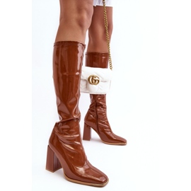 PS1 Patent Over-the-Knee High Heel Boots, Brown Mlokva 2