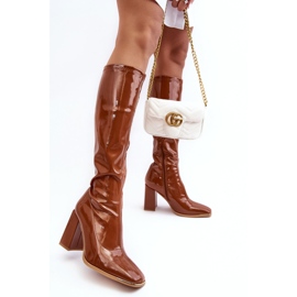 PS1 Patent Over-the-Knee High Heel Boots, Brown Mlokva 1