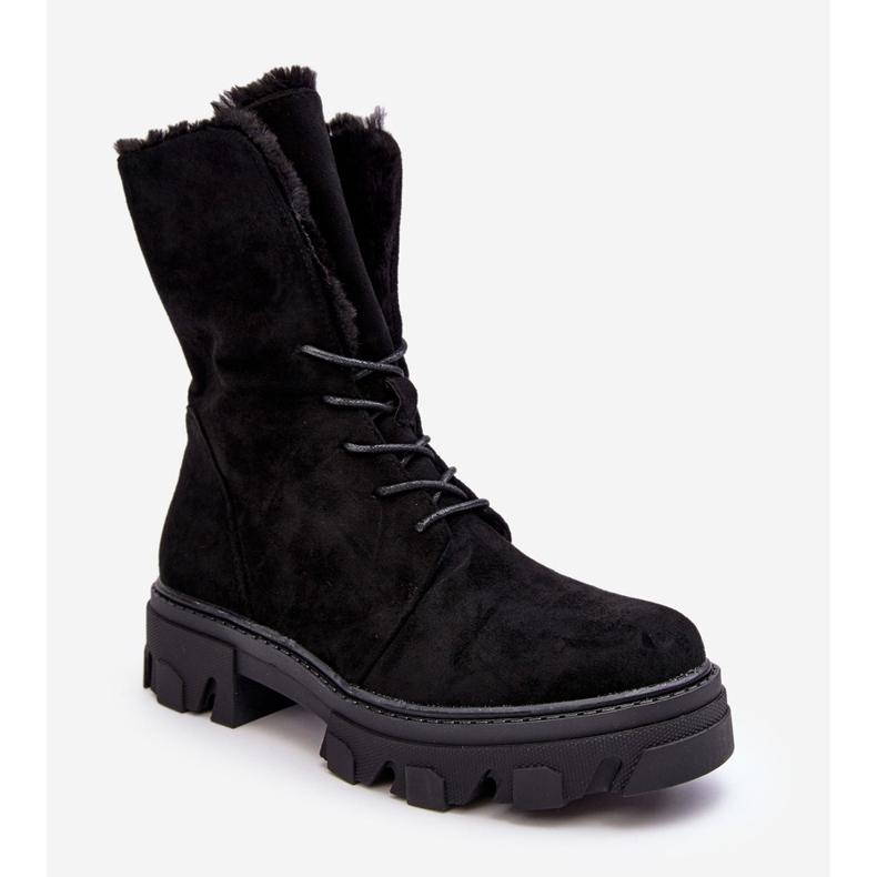PS1 Suede Lace-up Worker Ankle Boots With Fur, Black Frendo 2