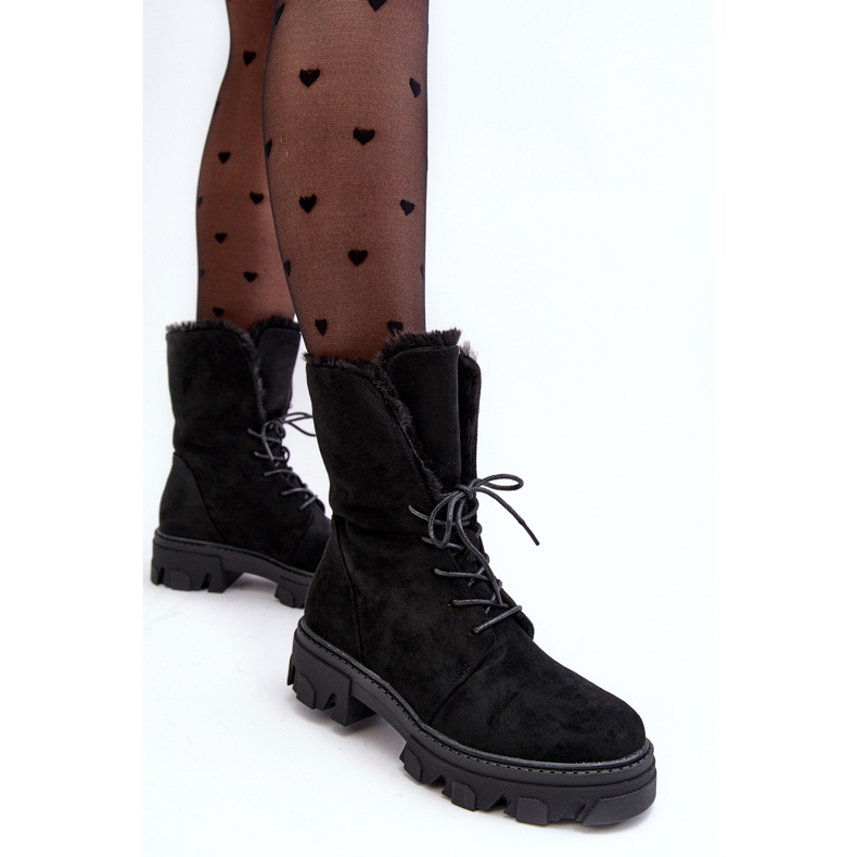 PS1 Suede Lace-up Worker Ankle Boots With Fur, Black Frendo 1