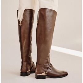 Marco Shoes Leather riding boots with gold plate brown 8