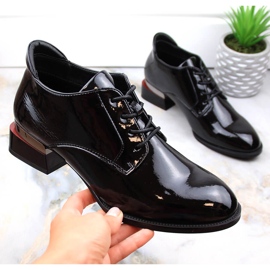 Ladies' black patent lace-up shoes with high heels. Vinceza 1