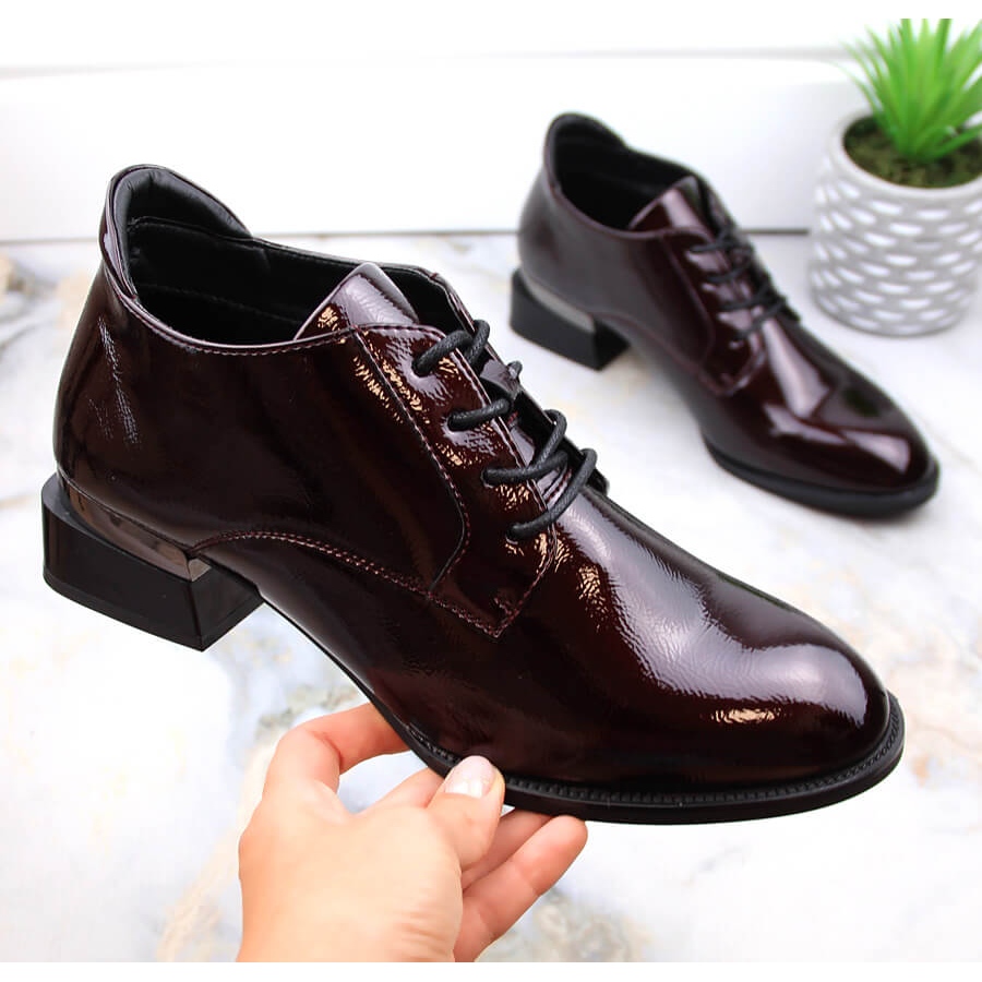 Vinceza Lace up burgundy women s patent leather shoes with high heels red