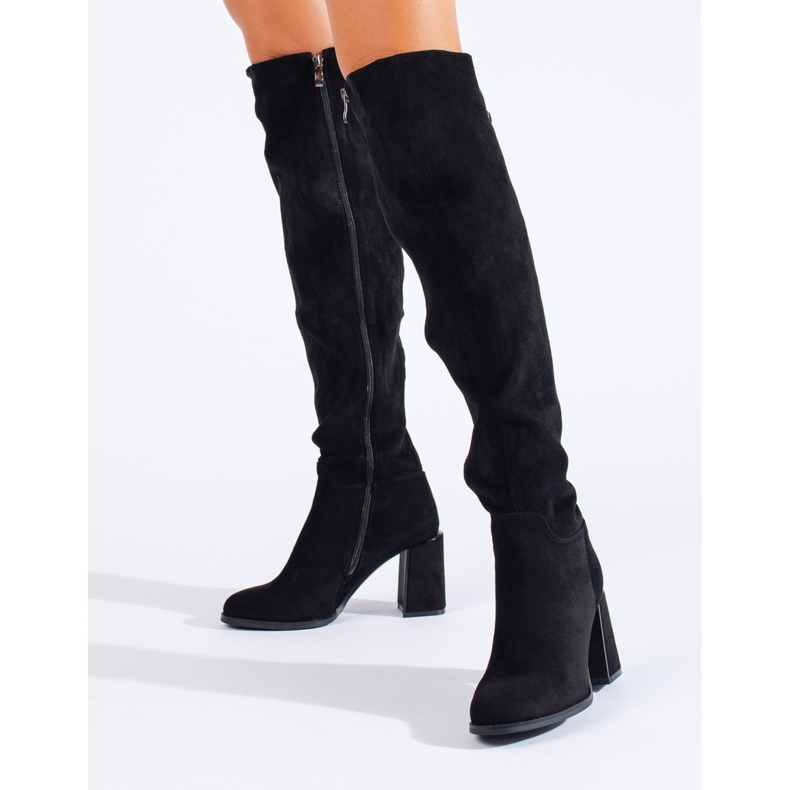 Elegant women's Shelovet thigh-high boots made of ecological suede in black 1 Elegant women's Shelovet thigh-high boots made of ecological suede in black 1