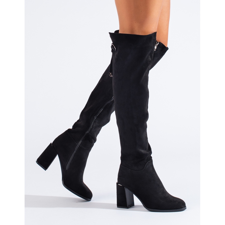 Elegant women's Shelovet thigh-high boots made of ecological suede in black 2 Elegant women's Shelovet thigh-high boots made of ecological suede in black 2