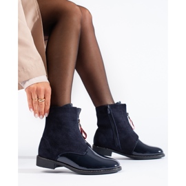 Navy blue women's ankle boots with a flat heel from Shelovet 2 Navy blue women's ankle boots with a flat heel from Shelovet 2
