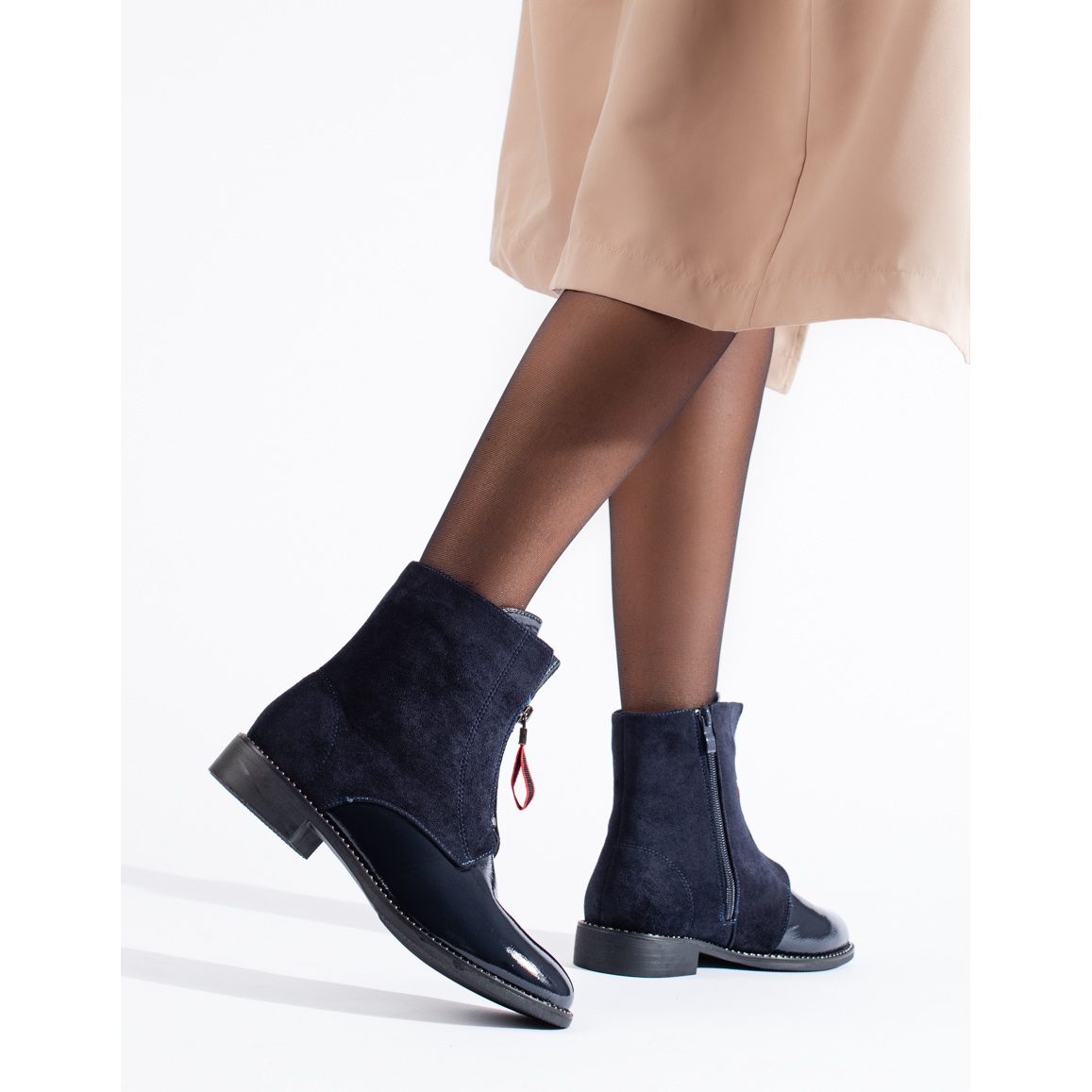 Navy blue women s ankle boots with a flat heel from Shelovet