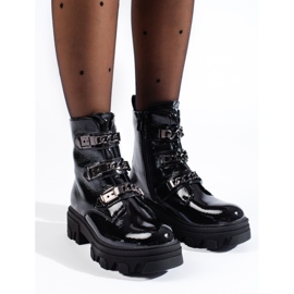Patent black ankle boots on the Shelovet platform 1
