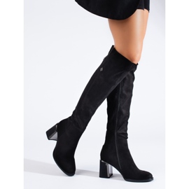 Suede classic Shelovet high-heeled boots black 1 Suede classic Shelovet high-heeled boots black 1