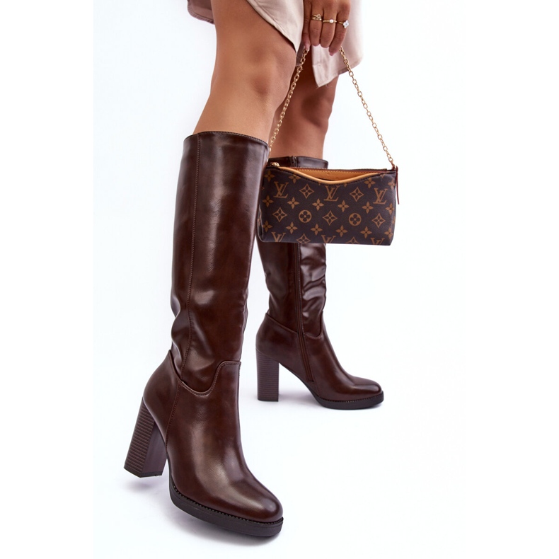 PS1 Elegant leather over-the-knee boots on a high heel, brown, Felsha 2