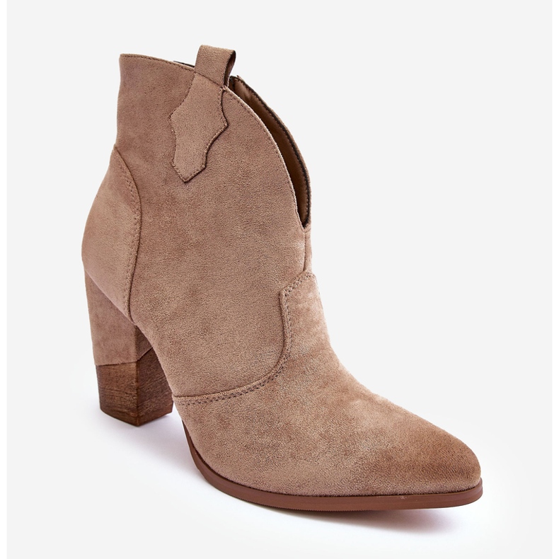 PS1 Beige Tanner Suede Cowboy Boots On A High Heel 1