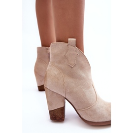 PS1 Suede Cowboy Boots on a High Heel Light Beige Tanner 2
