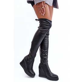 PS1 Black Ambre Leather Over-the-Knee Boots On A Wedge 2