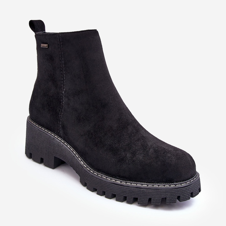 PS1 Suede Flat Heel Boots, Insulated, Black Neafgi 1