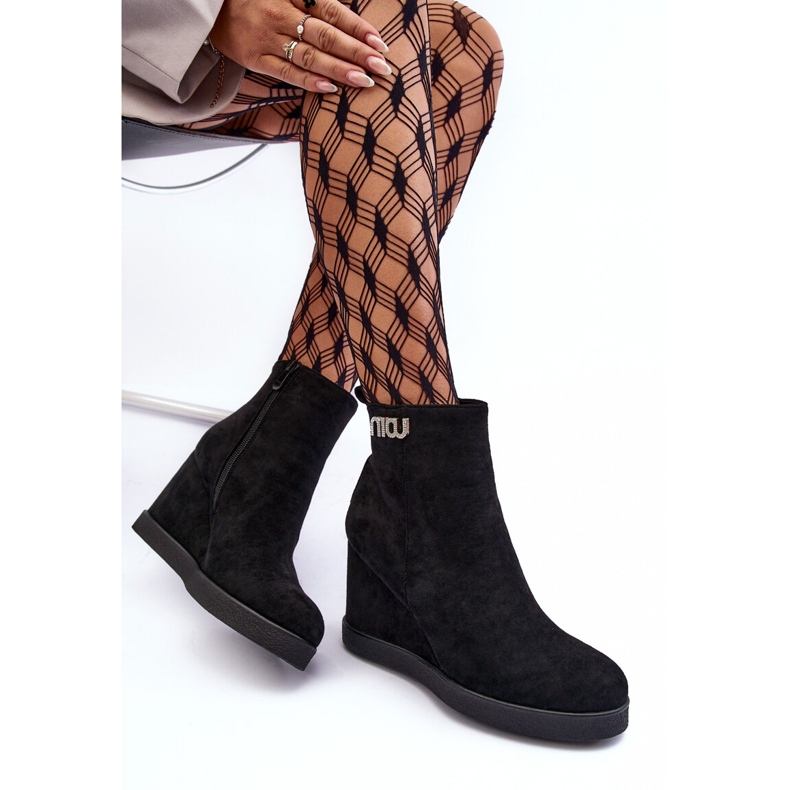 PS1 Suede Insulated Wedge Ankle Boots With Decoration, Black Vere 1 PS1 Suede Insulated Wedge Ankle Boots With Decoration, Black Vere 1