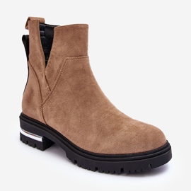 PS1 Suede Flat Boots With Cutouts, Beige Lamedella 1