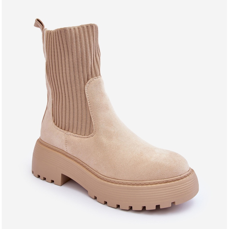 PS1 Suede Ankle Boots With A Sock On A Platform And A Flat Heel, Beige Rewam 1