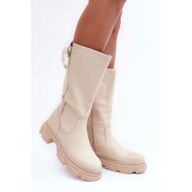 Mid-Calf Boots Light Beige Lizames 2