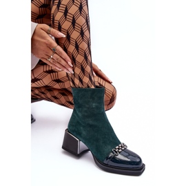 Suede Ankle Boots on a Massive Block S.Barski MR870-70 Green 2