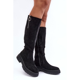 Vinceza Suede boots with a flat heel and a platform, Black Nesina 1