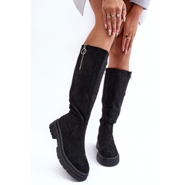 Vinceza Suede boots with a flat heel and a platform, Black Nesina 2