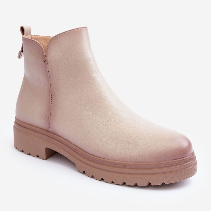Vinceza Beige Foteini Leather Ankle Boots With Low Top 1