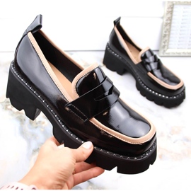 S.Barski Patent leather loafers with a high heel and a platform, black D&amp;A MR870-32 1