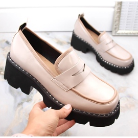 S.Barski Patent leather loafers with a high heel and a platform, beige 1