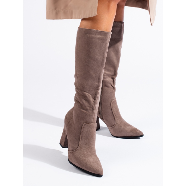 Women's pointed Shelovet boots in beige ecological suede 1 Women's pointed Shelovet boots in beige ecological suede 1