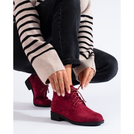 Shelovet lace-up burgundy suede ankle boots red 1