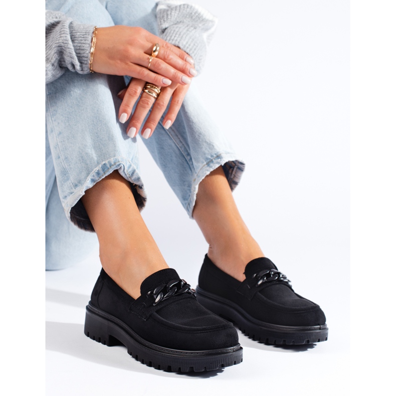 Black suede women's loafers from Shelovet 2