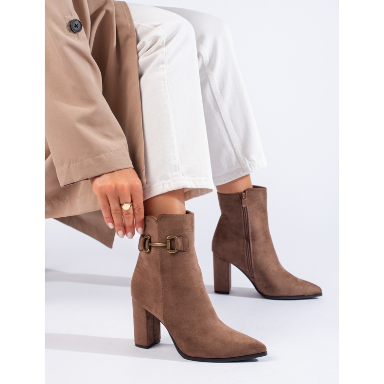 Shelovet suede beige high heel ankle boots 1