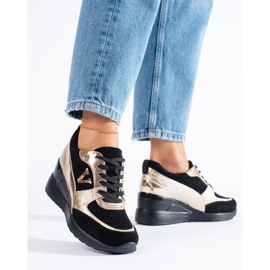 W. Potocki Black and gold lace-up wedge sneakers by Potocki golden 1